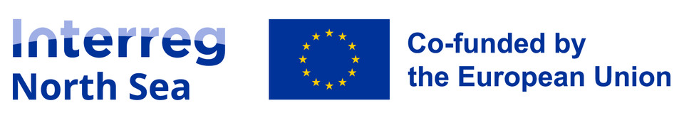 EU-flag with the words Interreg North Sea - Co-funded by the European Union
