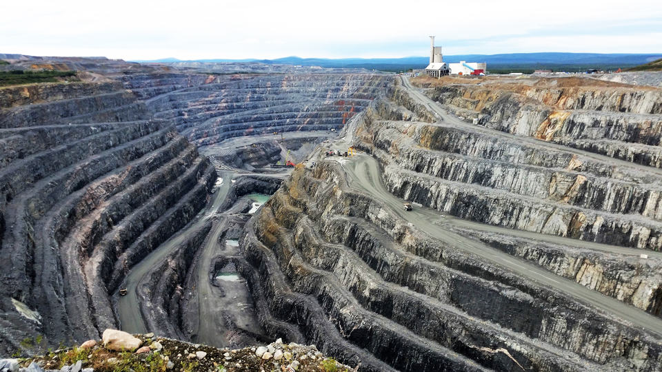 The large open pit in the copper mine of Aitik in northern Sweden