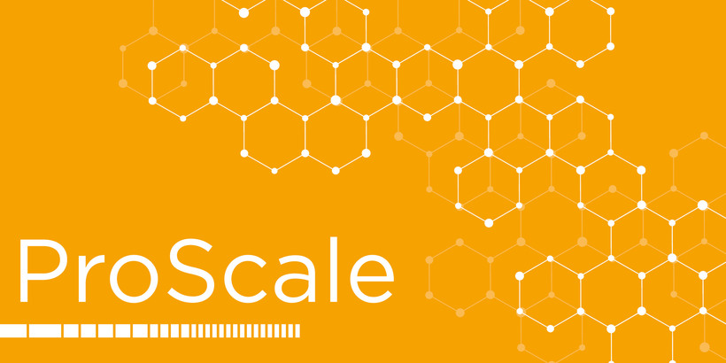 Orange background with white pattern and the name ProScale.