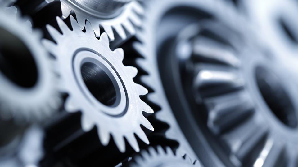 Close-up of Machine Gears blue tone ; shot with very shallow depth of field