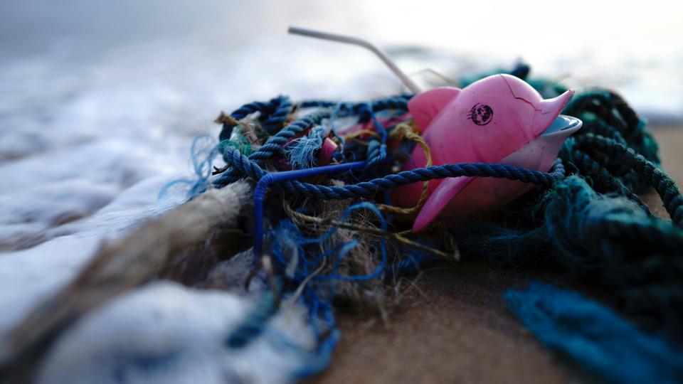 Plastic litter on a beach