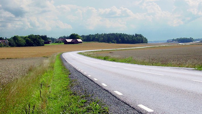 Svensk landsbygd. Väg genom landskap.